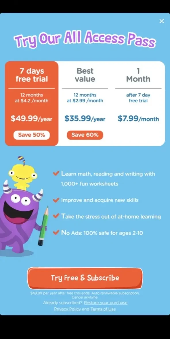 Tracing letters paywall screen