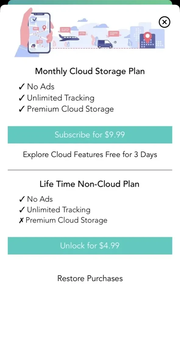 Track My Journey paywall screen