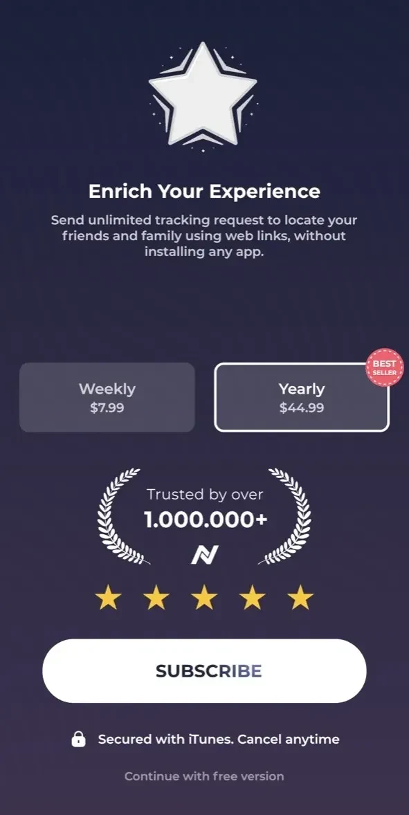Locater paywall screen