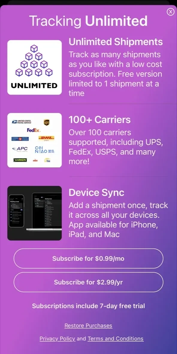 Tracking paywall screen
