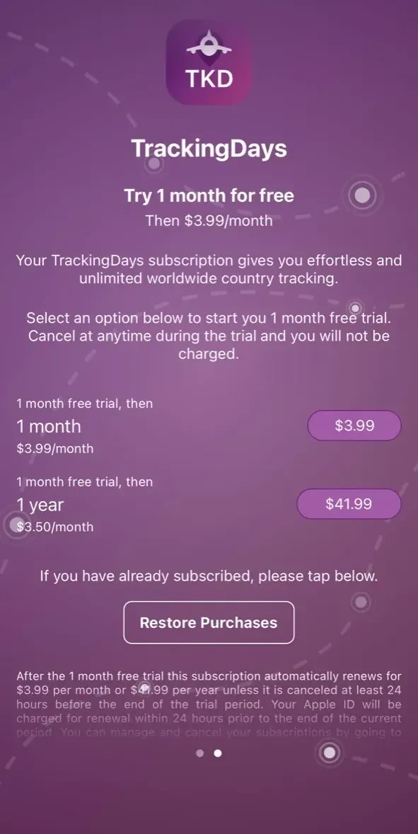 TrackingDays paywall screen