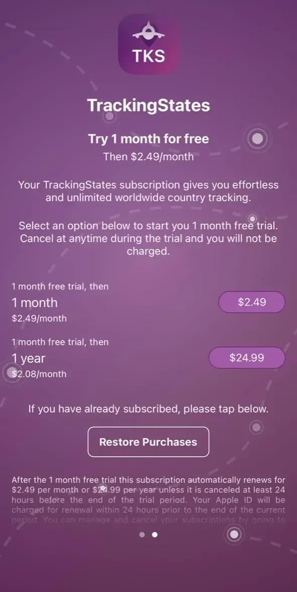 TrackingStates™ paywall screen