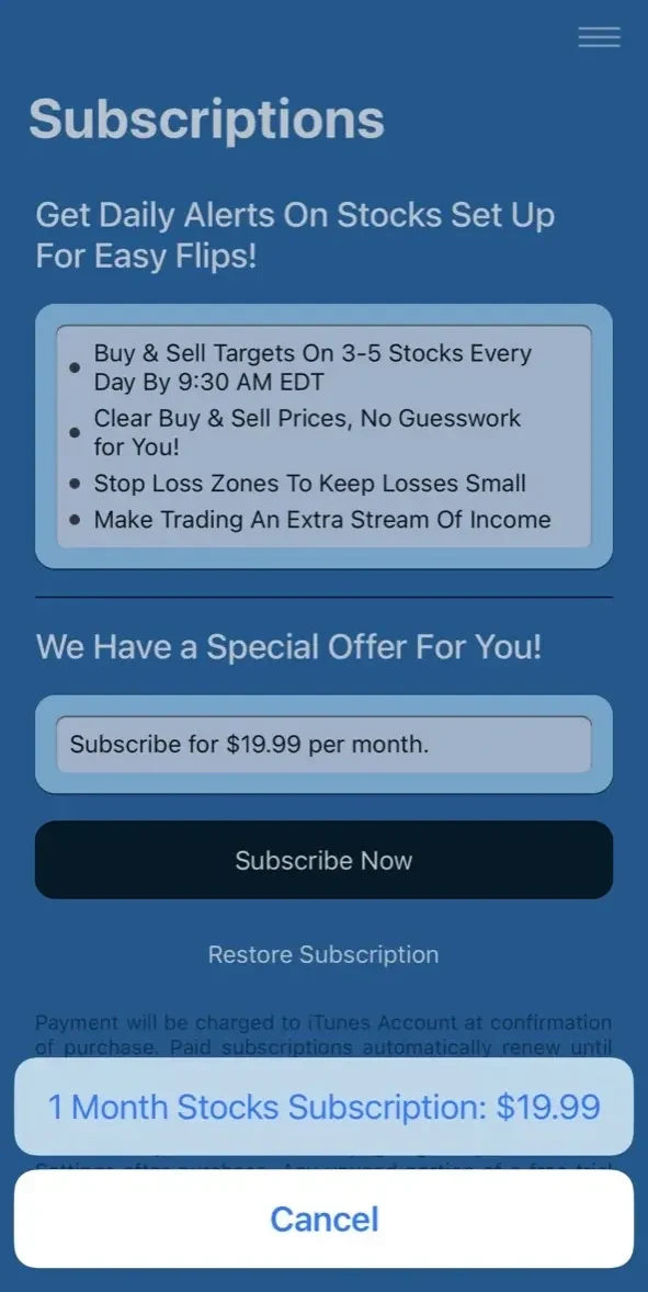 Daily Trade Alerts paywall screen