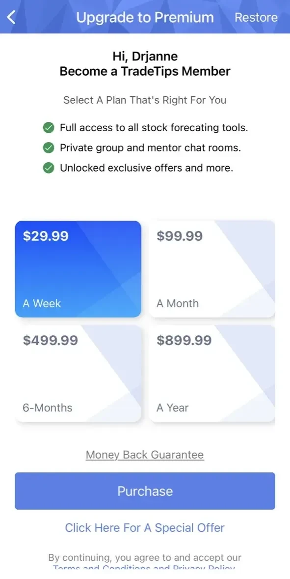 TradeTips paywall screen