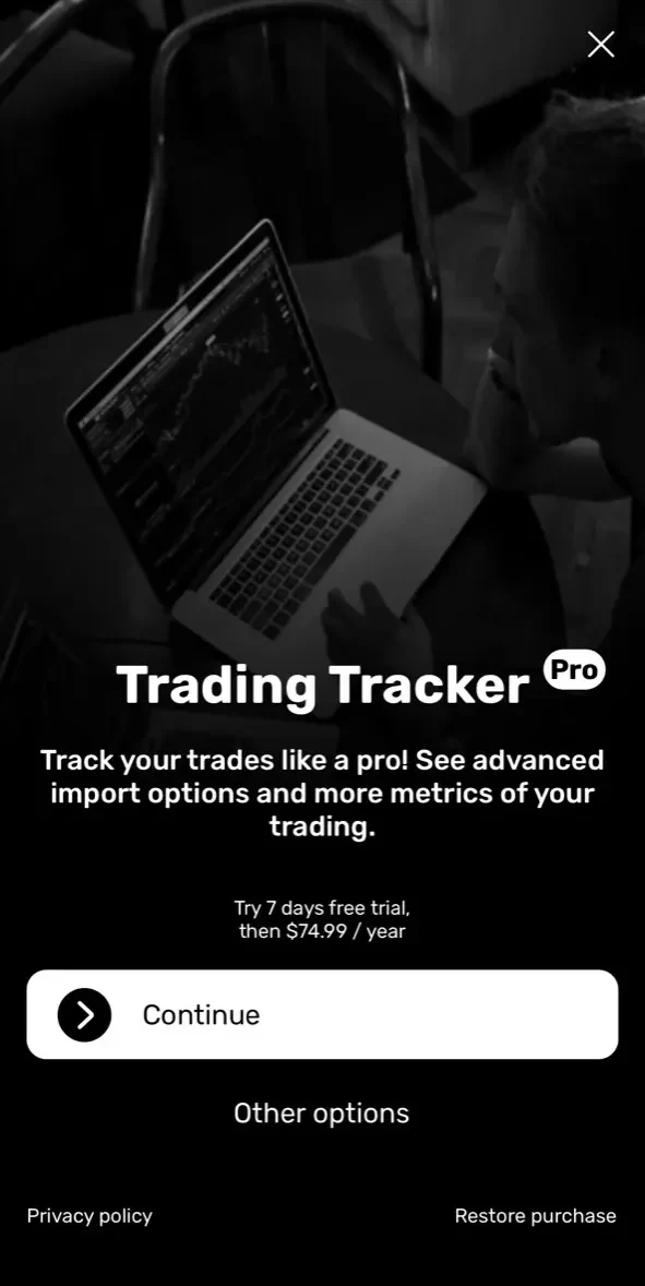 Trading Tracker paywall screen