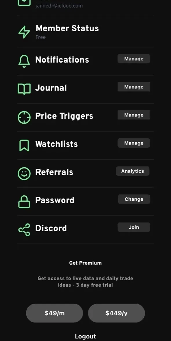 Tradytics paywall screen