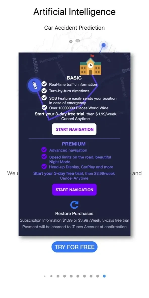 Traffie Navigation paywall screen