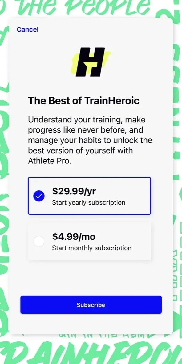 TrainHeroic paywall screen