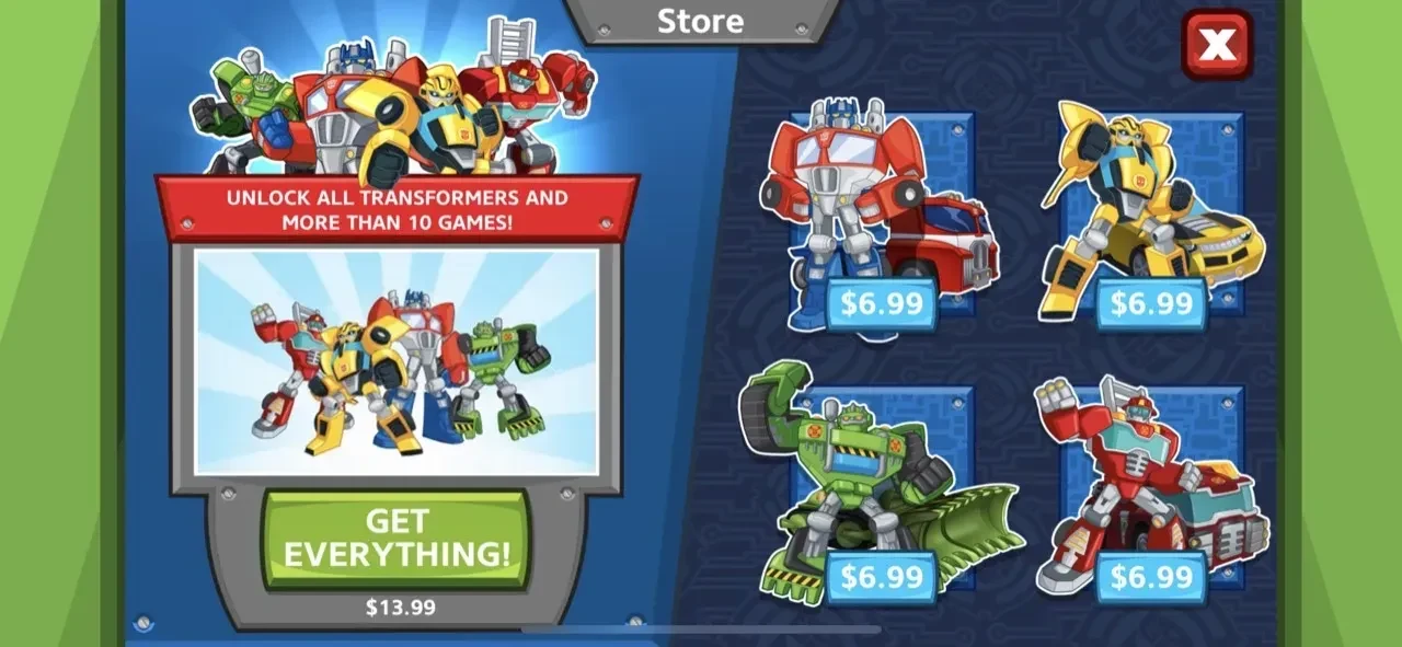 Transformers Rescue Bots Hero paywall screen