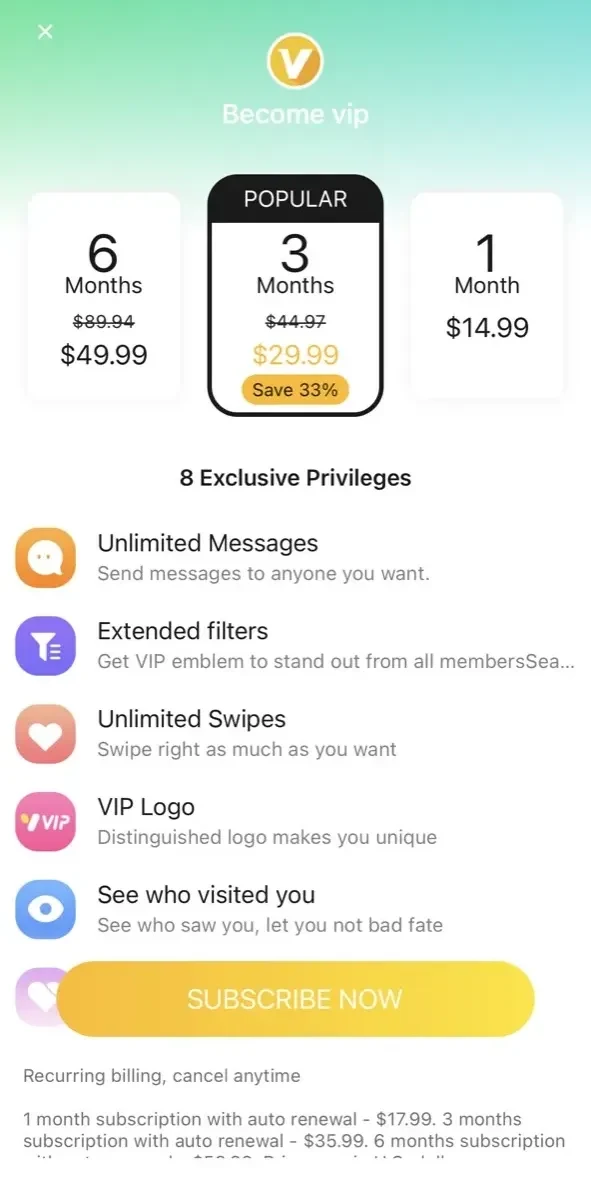 Transgender Dating paywall screen