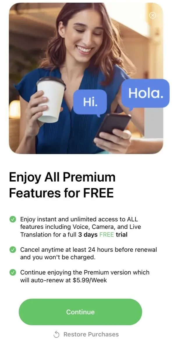 Translate Anything paywall screen