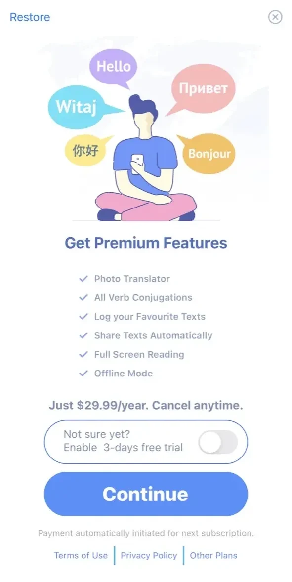 Ai Translator paywall screen