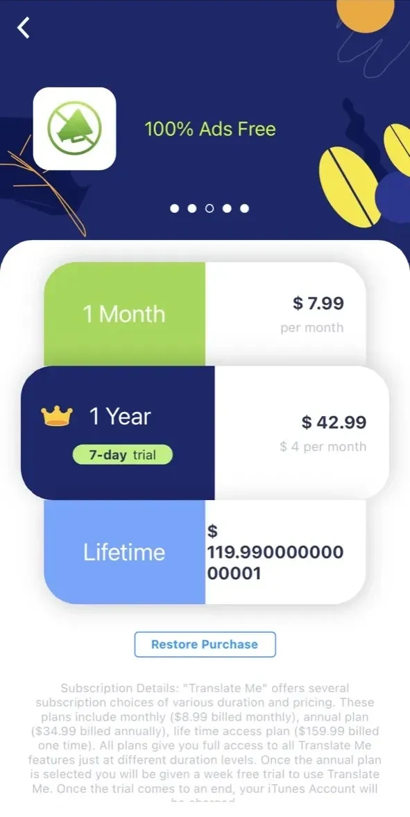Translate Text paywall screen