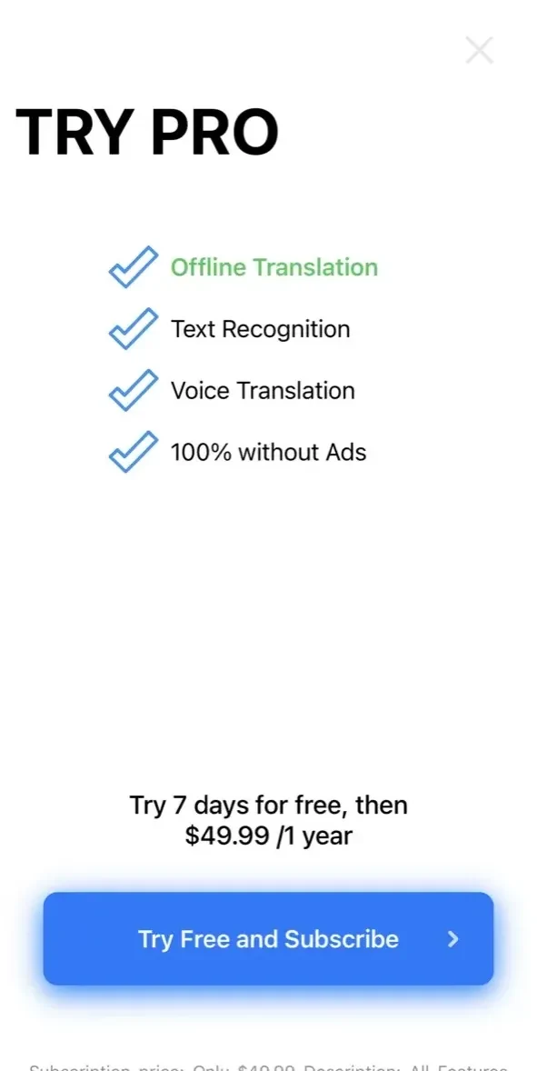 Translator paywall screen