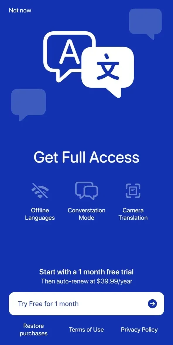 Translator. Translate Voice paywall screen