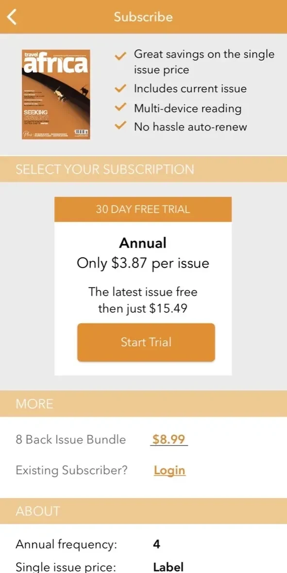 Travel Africa Magazine paywall screen