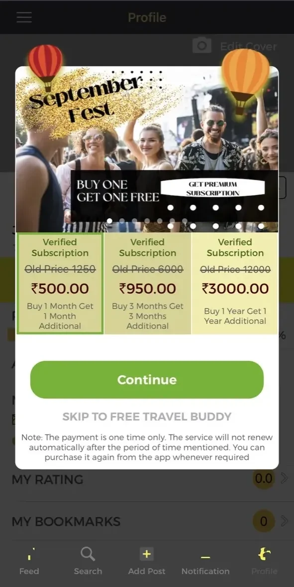 Travel Buddy paywall screen