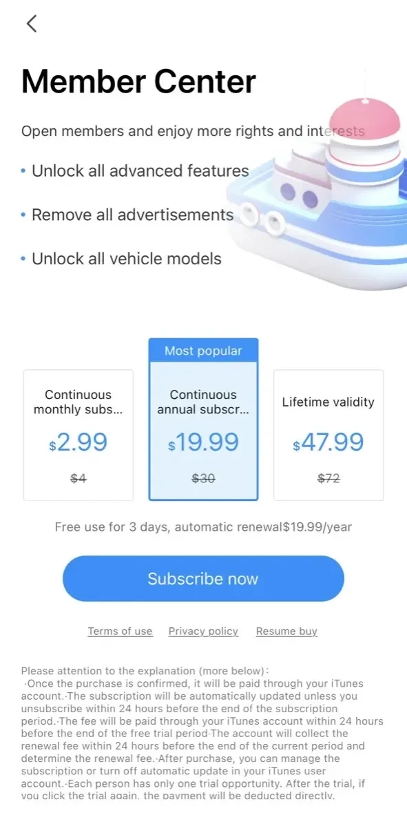 Travel Map paywall screen
