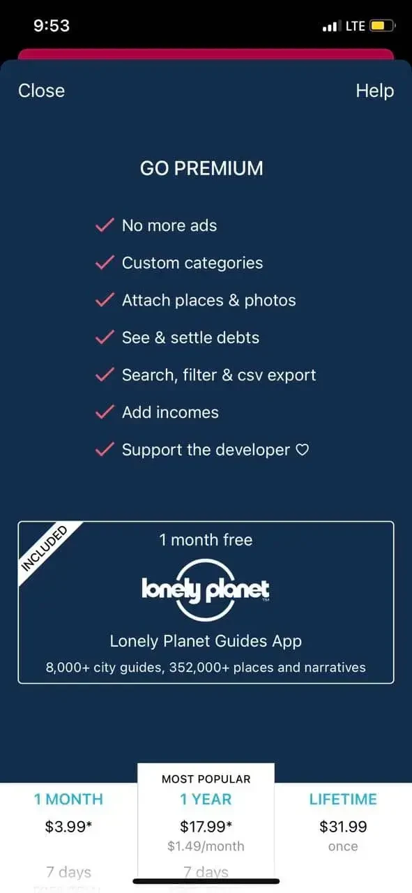 TravelSpend paywall screen