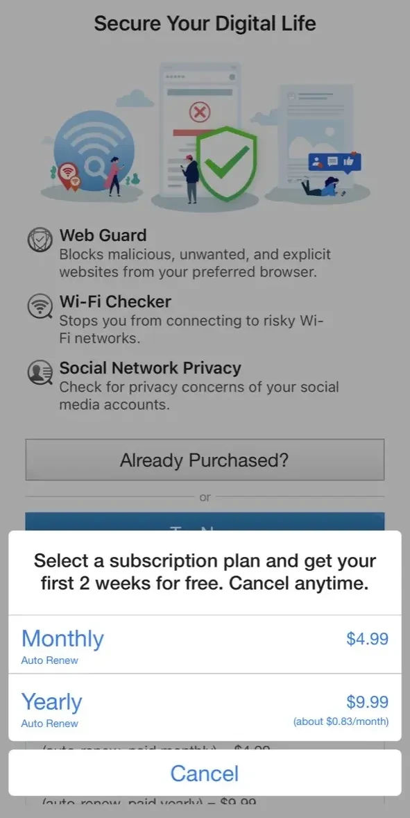 Trend Micro Mobile Security paywall screen