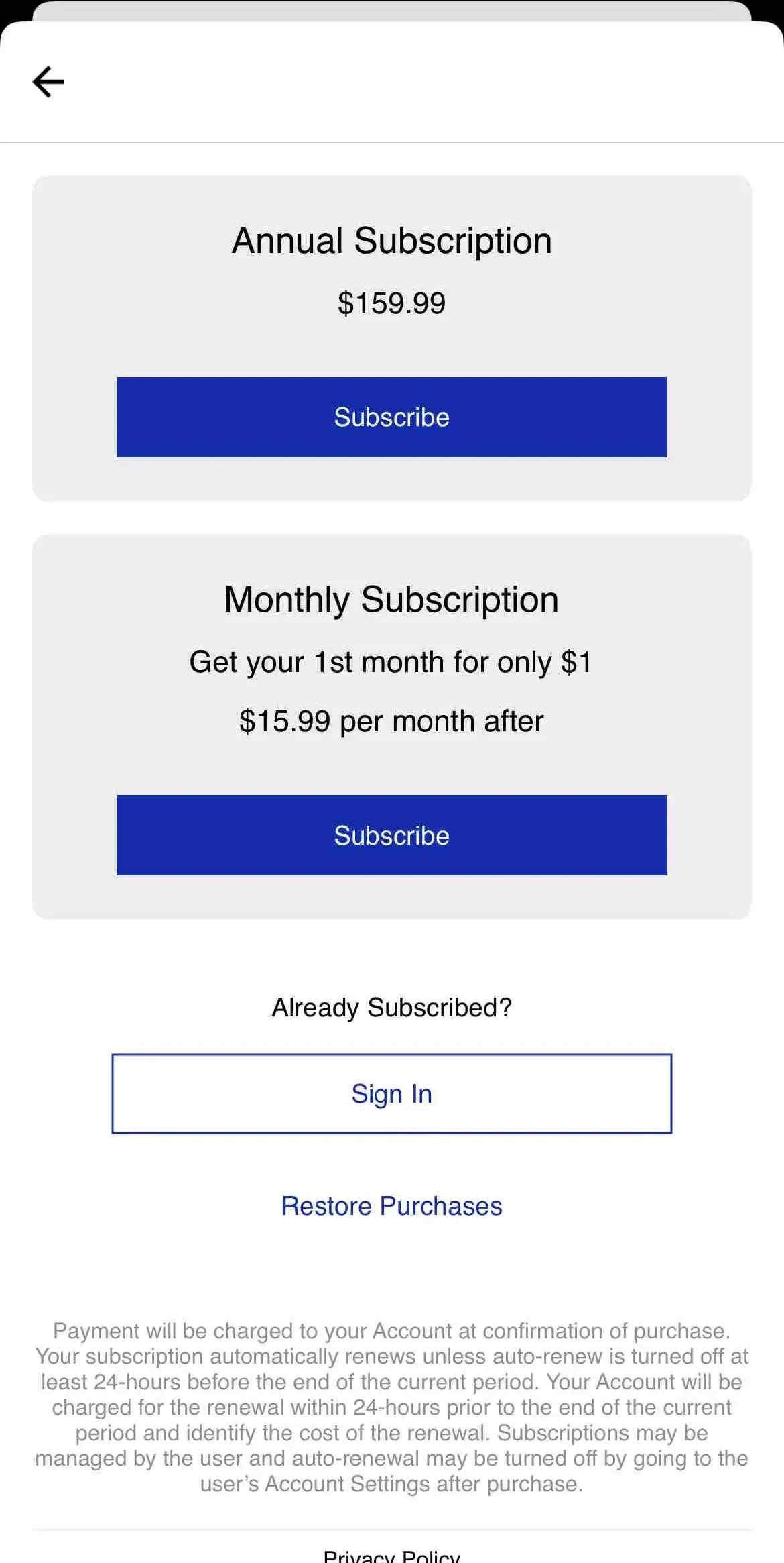 Tri paywall screen