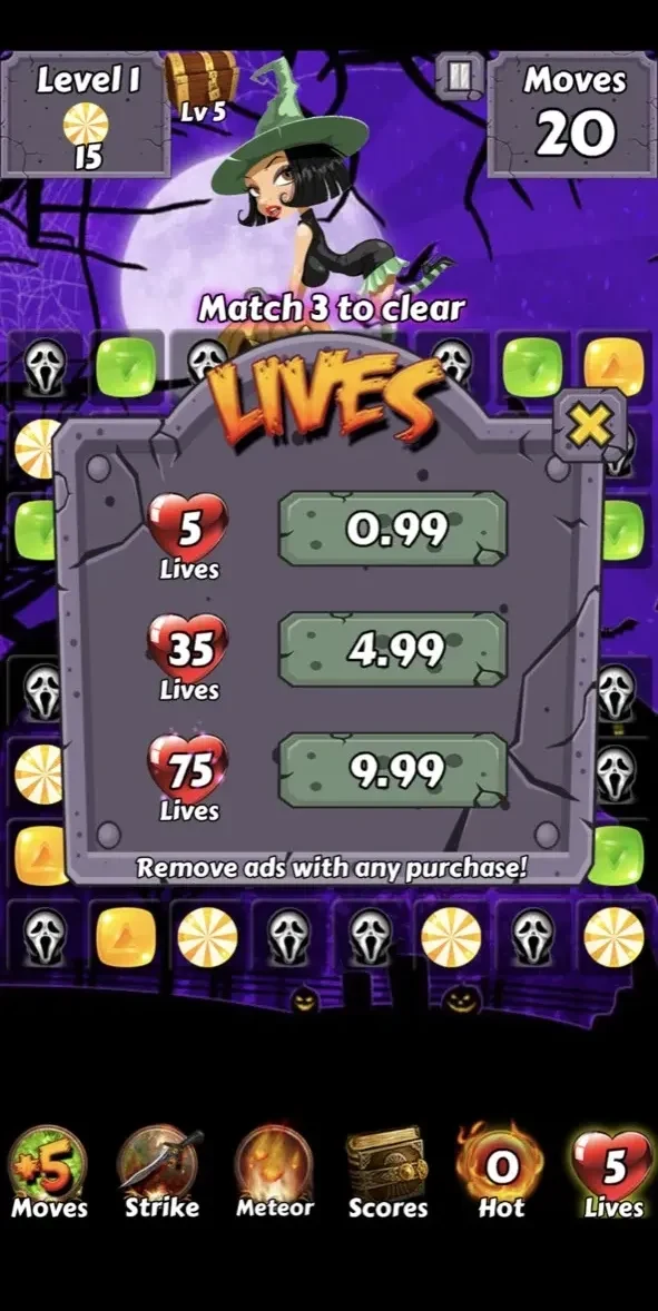 Trick or Treat Heroes paywall screen