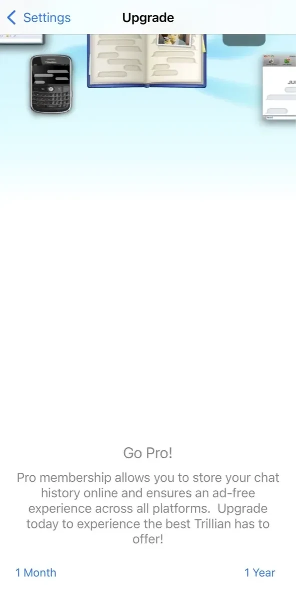 Trillian paywall screen