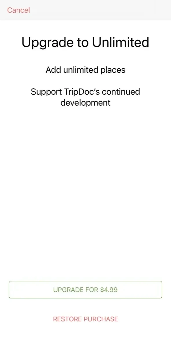 TripDoc paywall screen