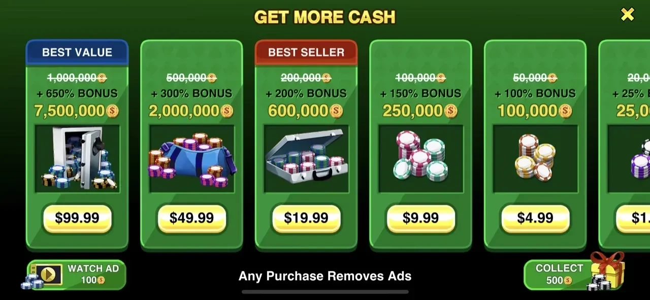Triple Card Poker Casino paywall screen