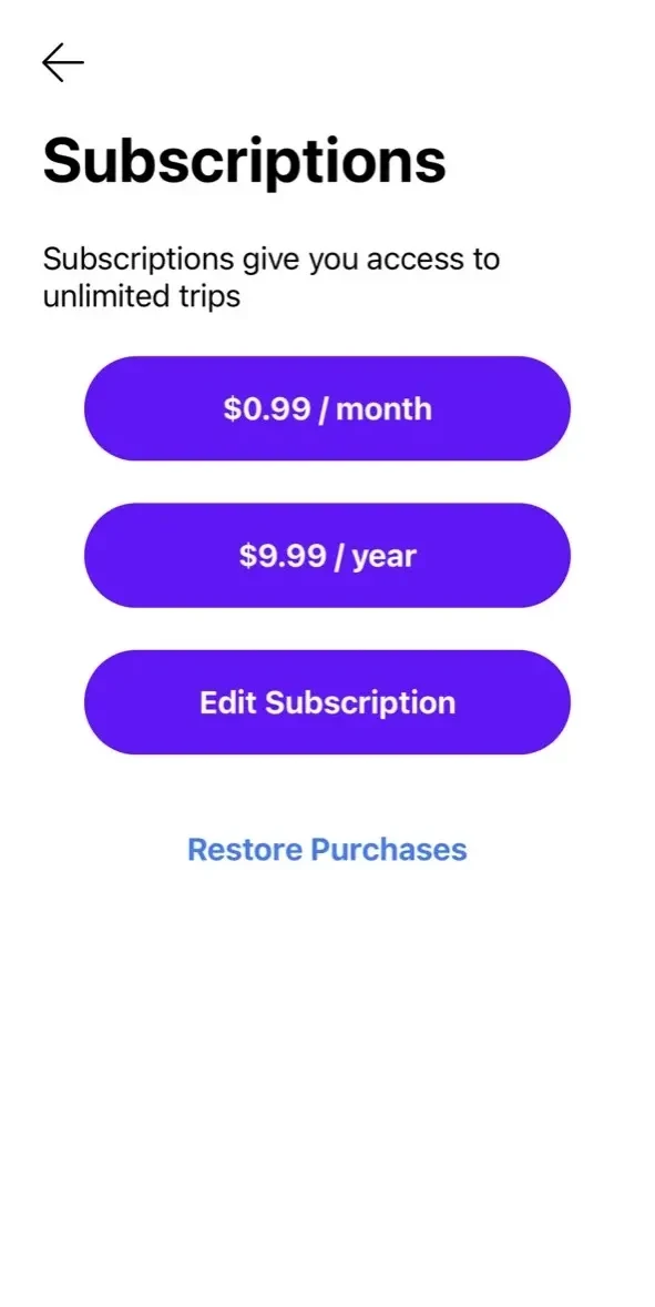 Trips paywall screen