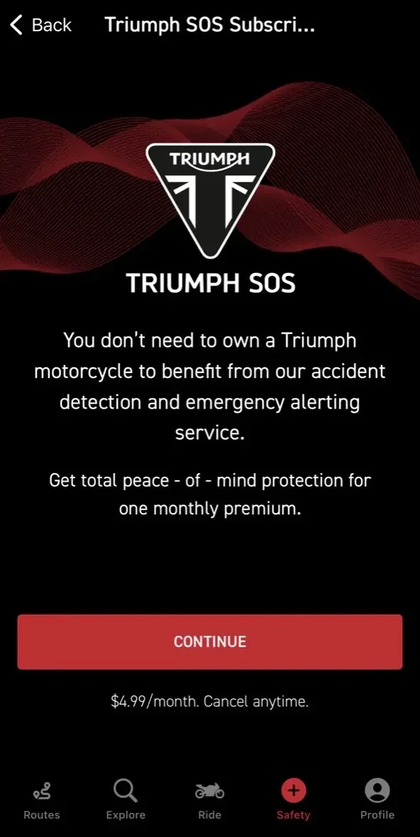 Triumph SOS paywall screen