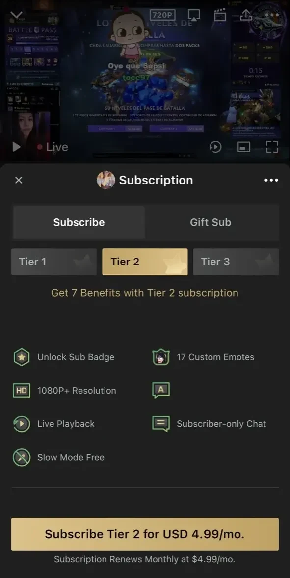 Trovo paywall screen