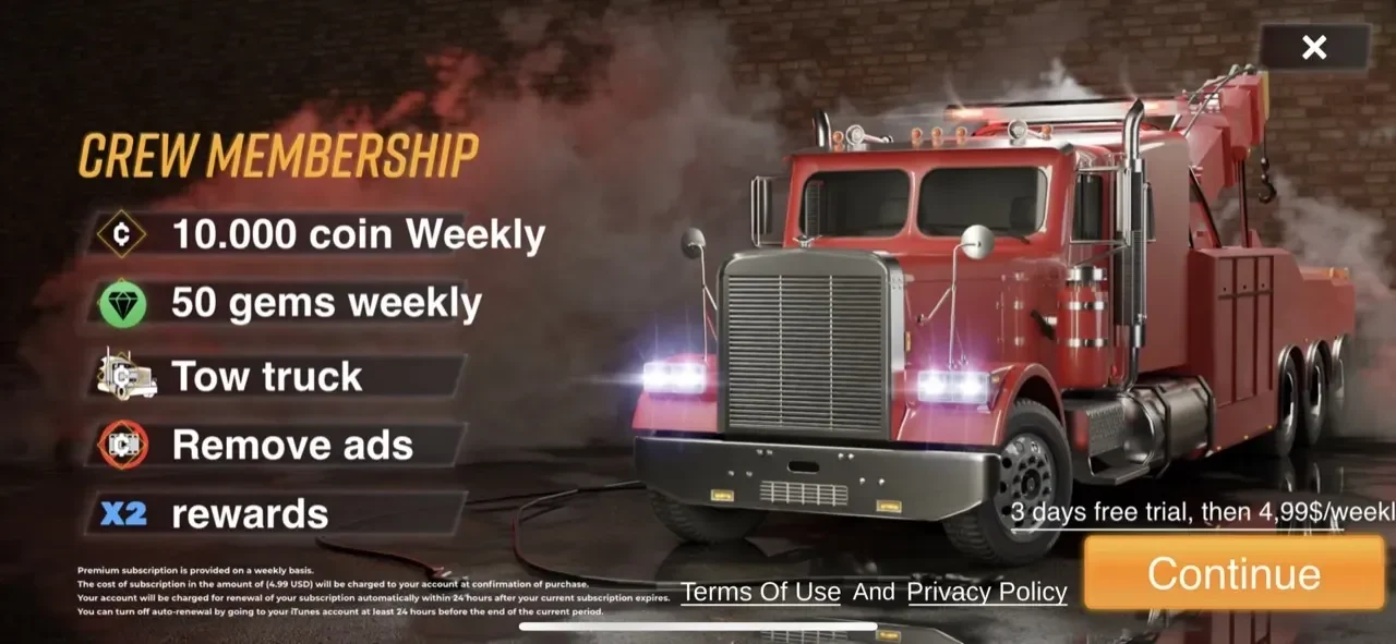 Truck Simulator Games Tow USA paywall screen