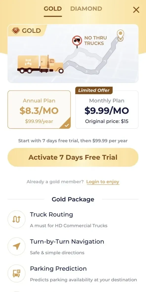 Trucker Path paywall screen