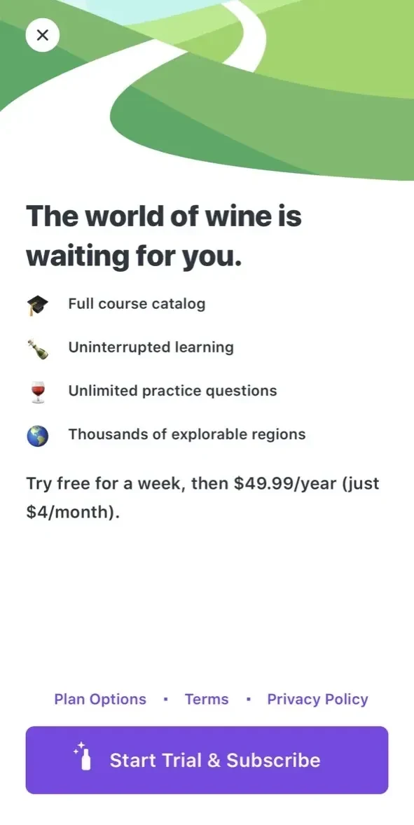 True Wine paywall screen