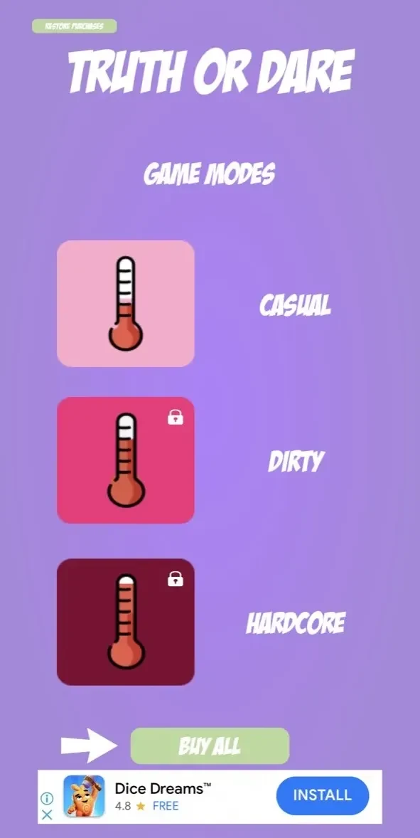 Truth or Dare paywall screen