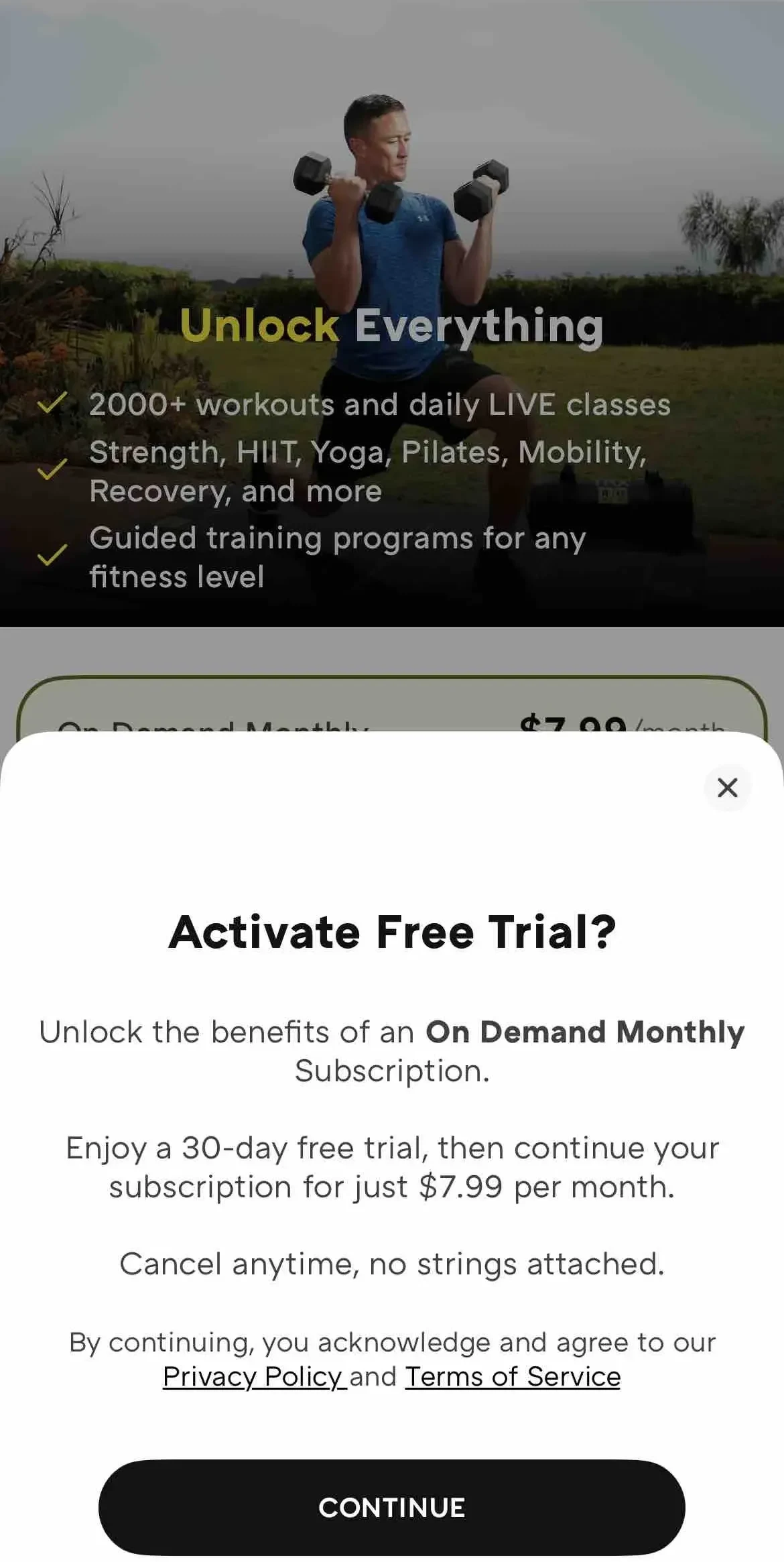 TRX paywall screen