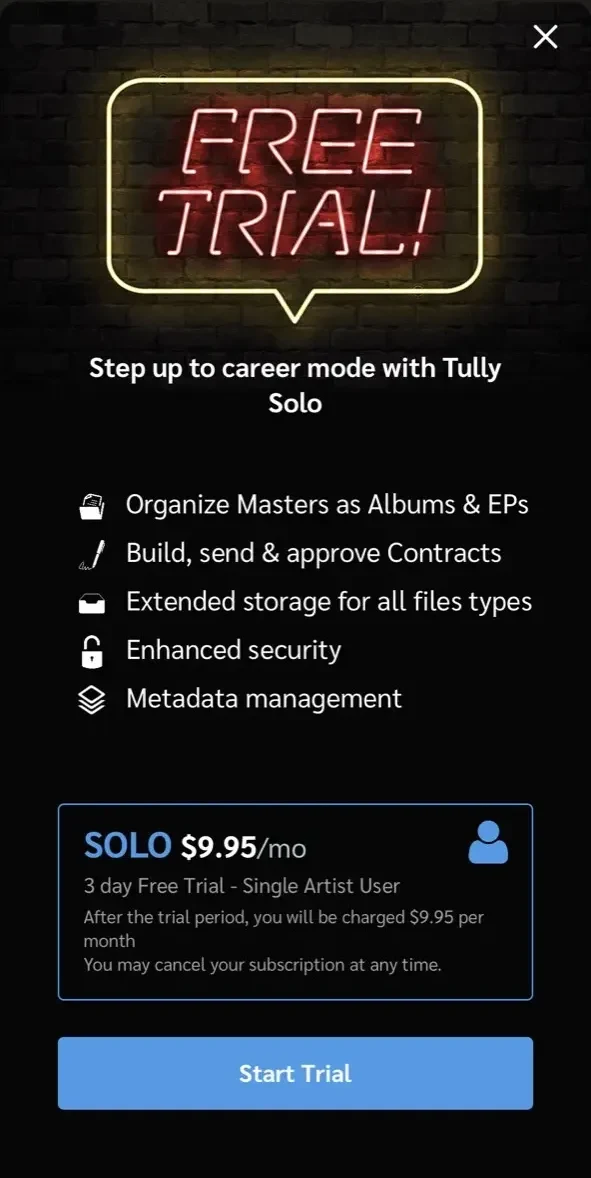 Tully paywall screen