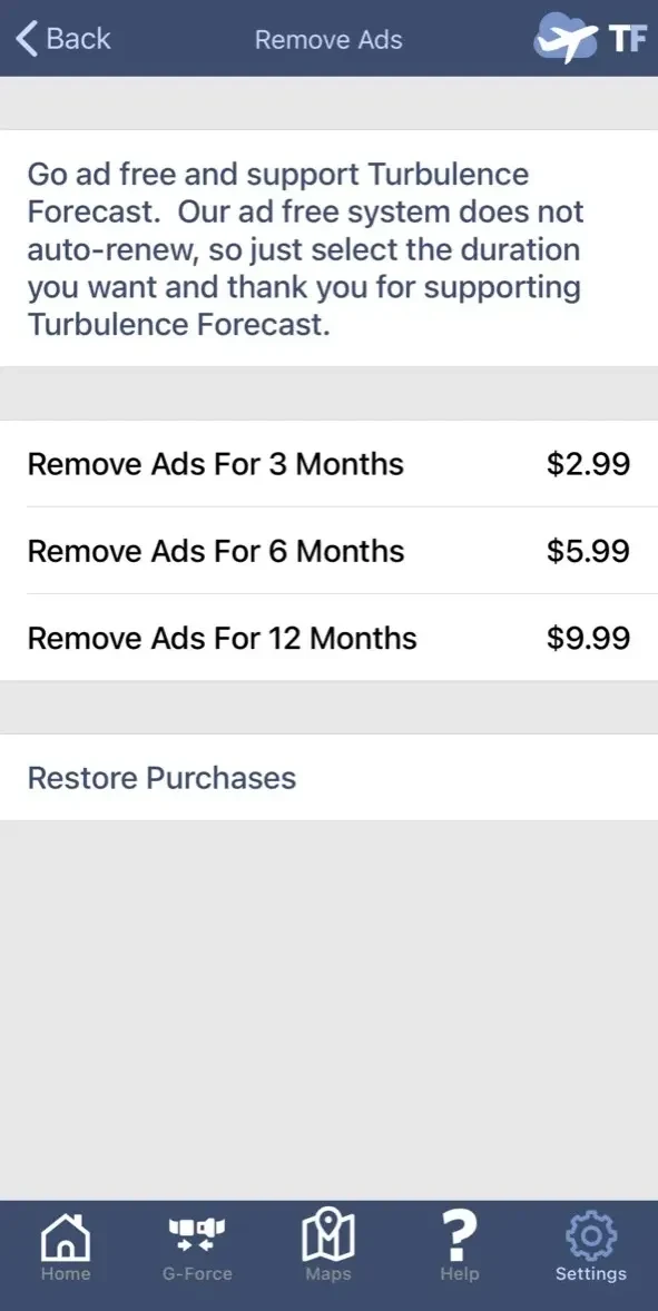 Turbulence Forecast paywall screen