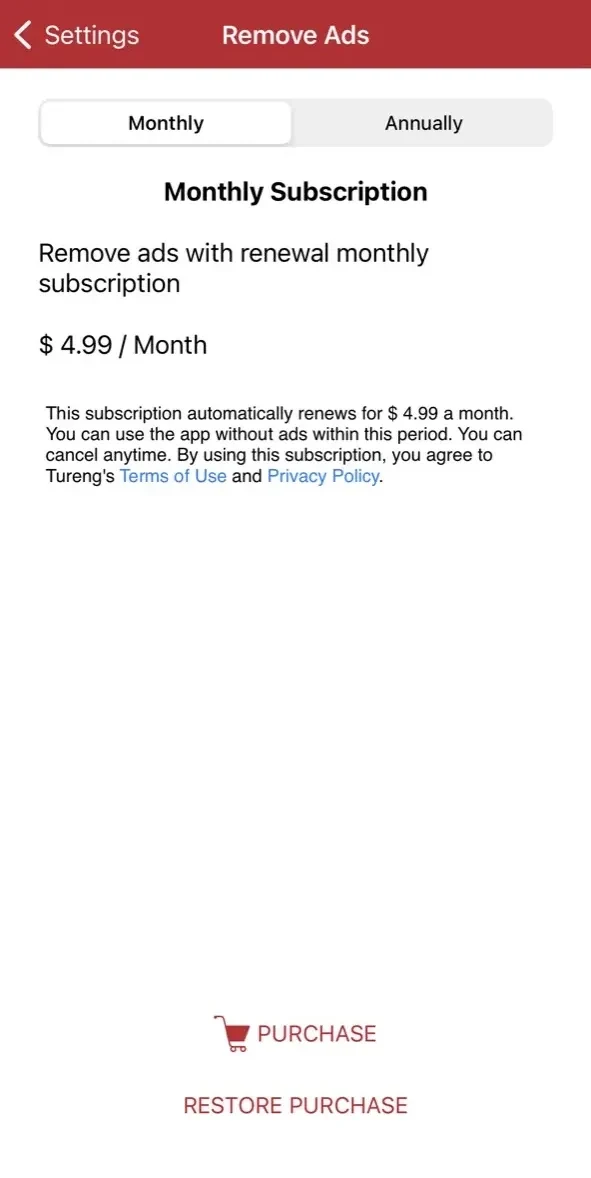 Tureng Dictionary paywall screen