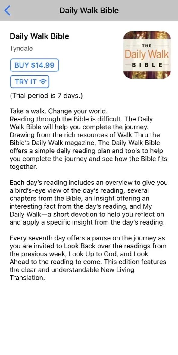 Tyndale Bibles App paywall screen