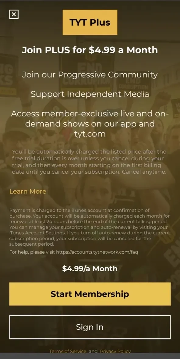 TYT paywall screen