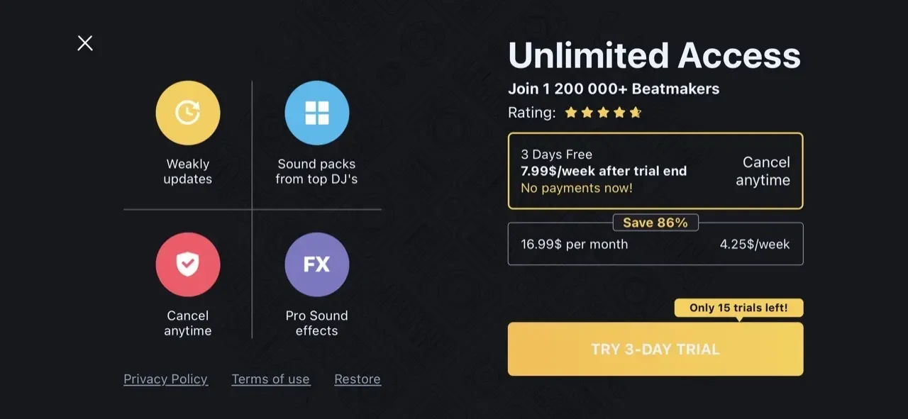 U Beats paywall screen