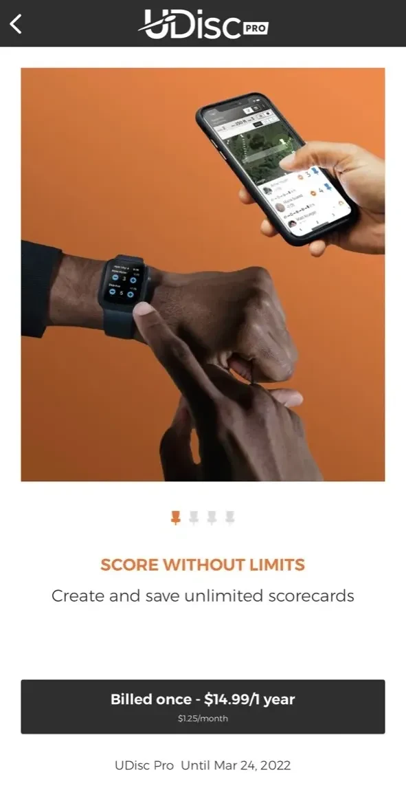 UDisc Disc Golf paywall screen