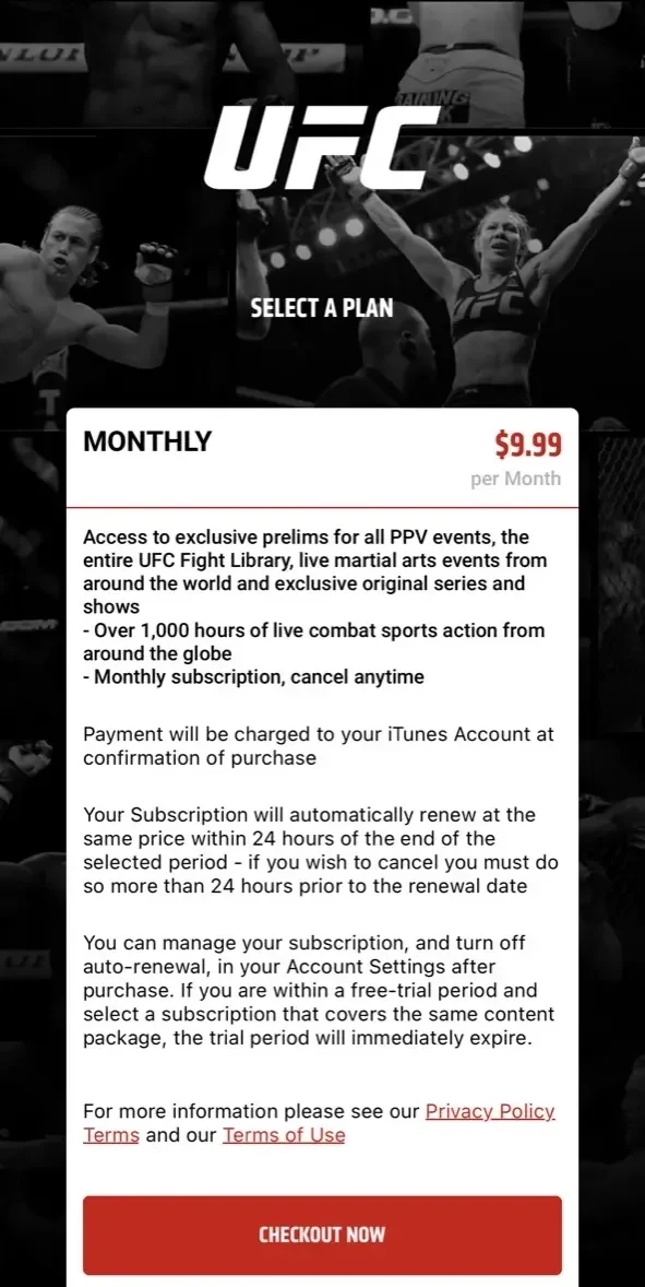 UFC paywall screen