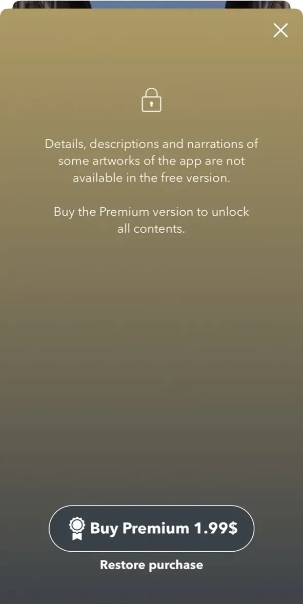 Uffizi Gallery paywall screen