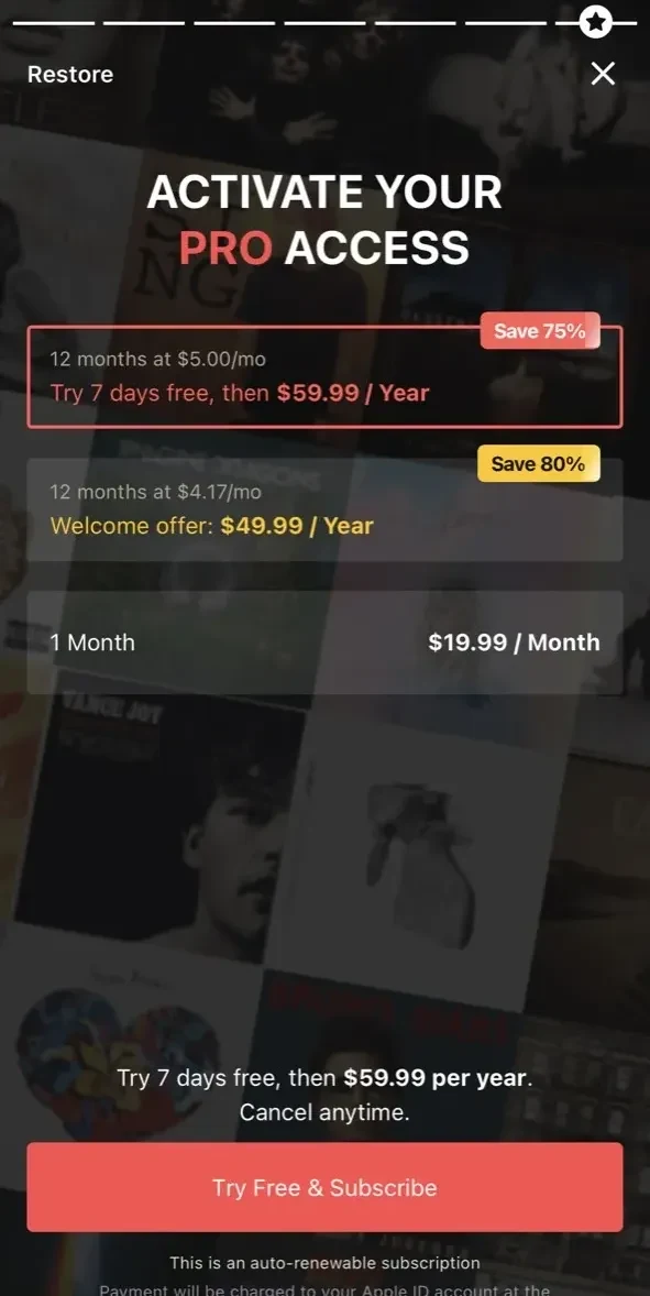 Ultimate Guitar paywall screen