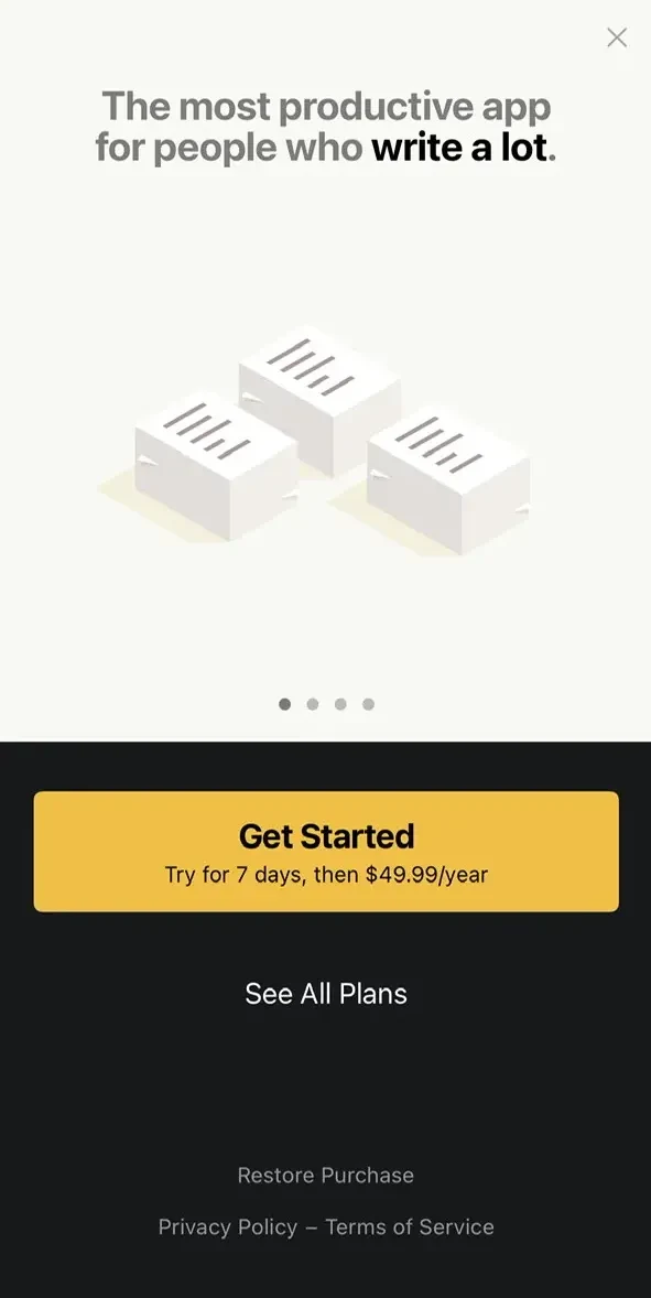 Ulysses Mobile paywall screen