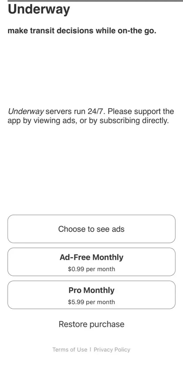 Underway paywall screen