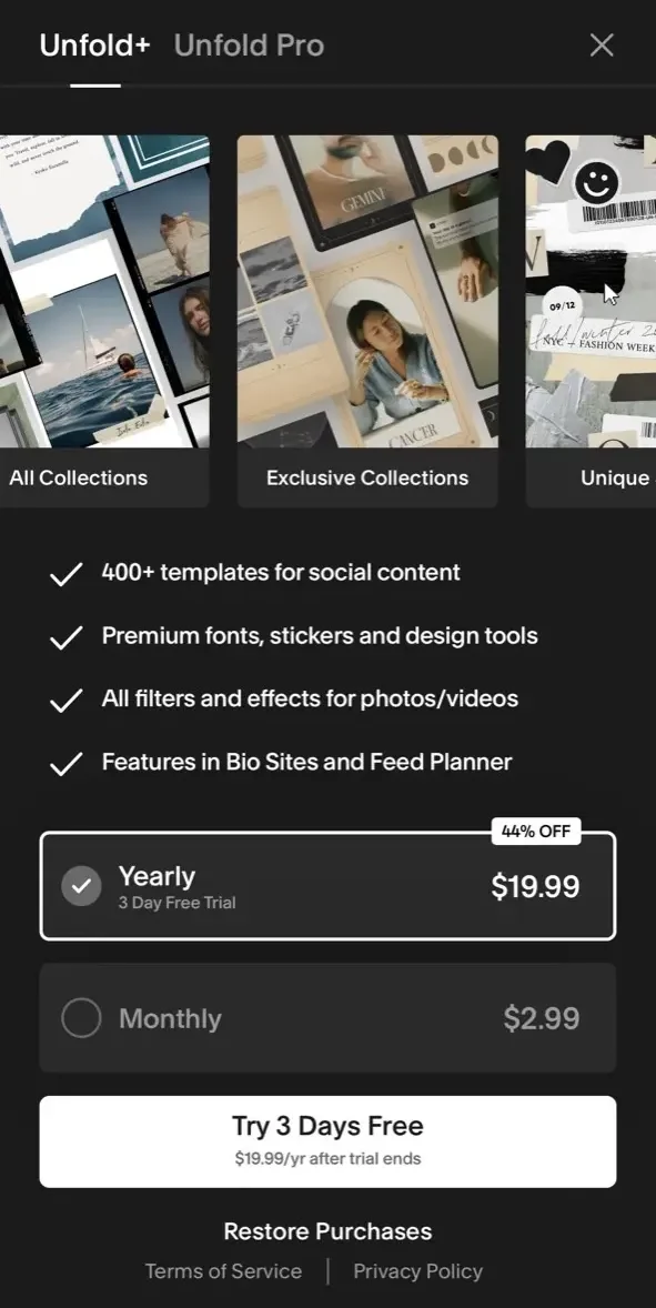 Unfold paywall screen